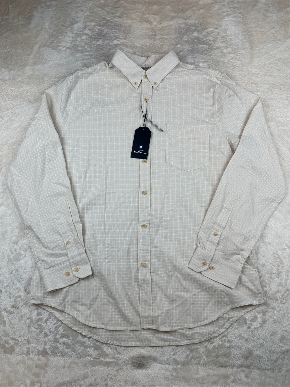 Ben Sherman Textured Slub Shirt Mens XL Stone Long Sleeve Button Down NWT $99